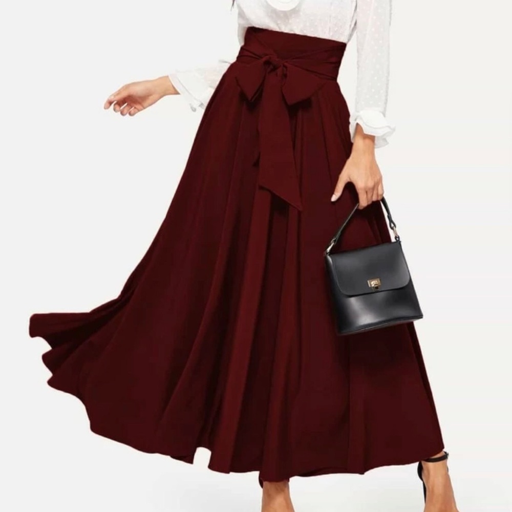 Bow Tie Waistband Maxi Skirt